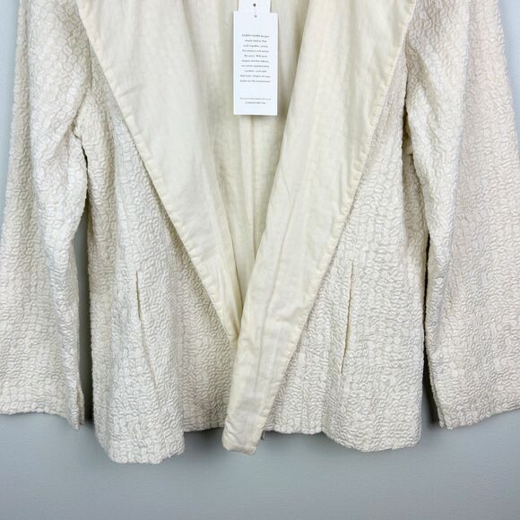 NWT Eileen Fisher Open Front Embroidered Cotton Jacket Blazer Cream Bone Women M - Picture 3 of 11
